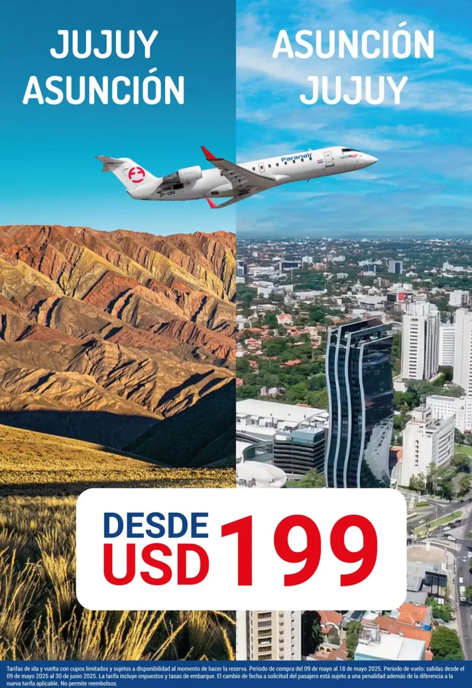 Paranair lanzó una oferta en sus pasajes Jujuy-Asunción desde 199 dólares